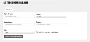 Filtres sur les avis